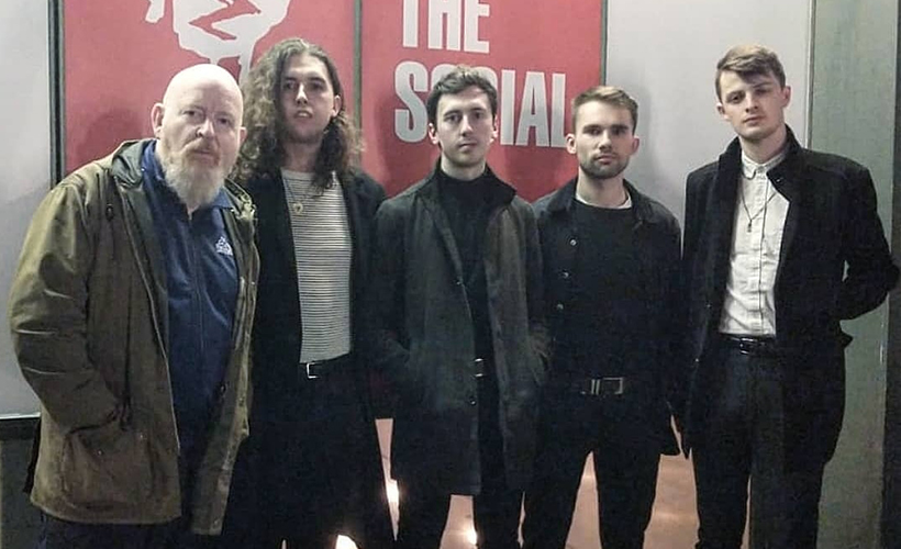 The Clockworks pictured with Alan McGee of Creation23