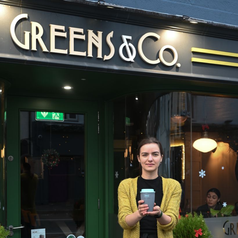 Tatiana from Greens & Co takes part in the Returnable Cup Campaign Galway
